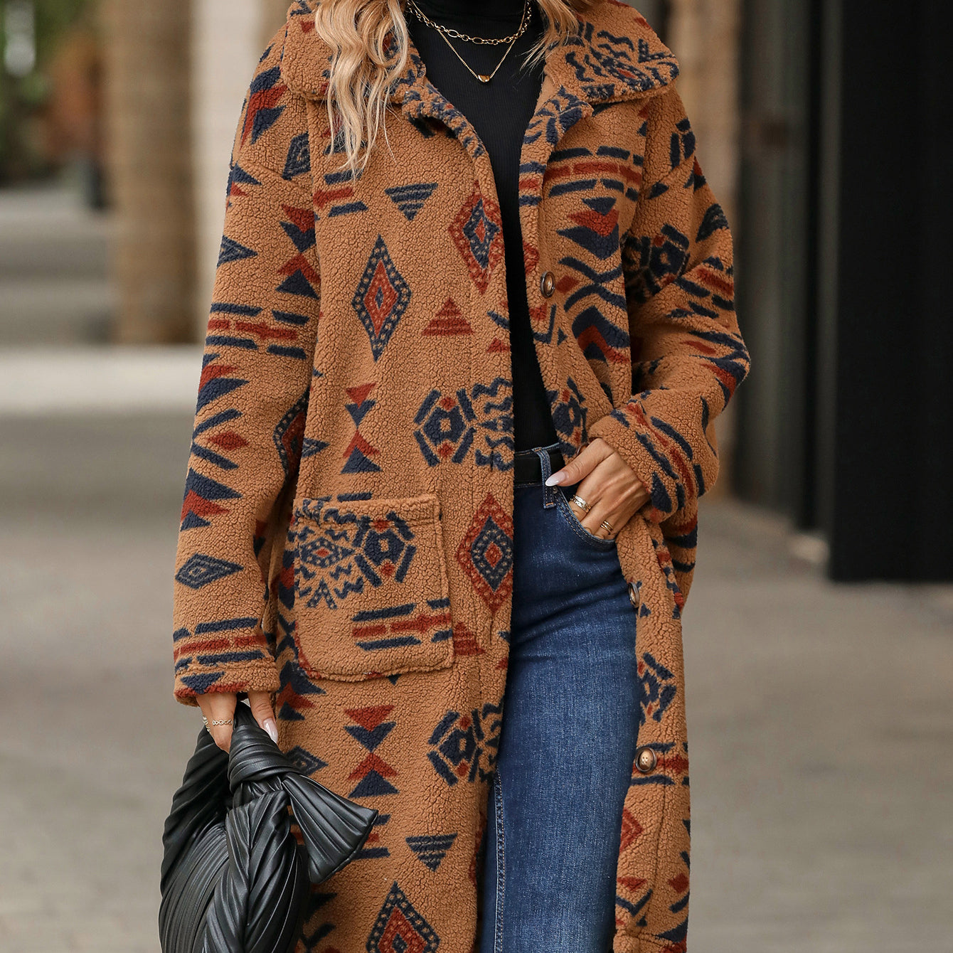 Wholesale Velvet Western Style Aztec Plush Long Coat